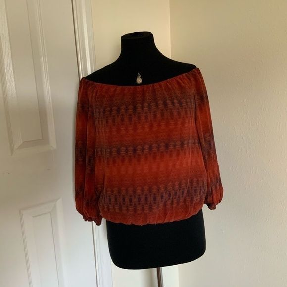 Alice + Olivia Tops - Alice + Olivia Women's Blouse Sheer Sleeves Elastic Hem Orange Silk